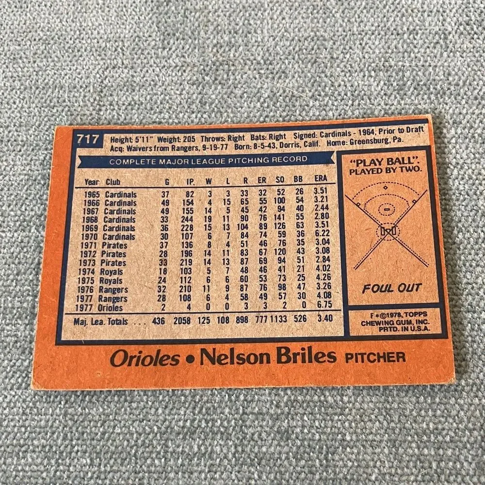 1978 Topps Baltimore Orioles Baseball Card Trading Card